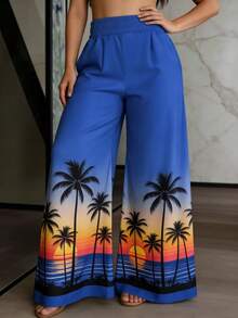 INAWLY Pantalones holgados con estampado tropical de talla grande - Multicolor - Ver 3