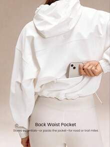 GLOWMODE Steady Strides Waist-Length Sunproof Water-Resistant Drawstring Side Pockets Relaxed Fit Zip-Up Packable Hoodie Travel Running Outdoor Workout Gym - White - View 5