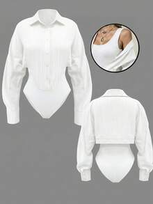 Franclia Áo liền thân dài tay kiểu dáng thường ngày dành cho nữ - trắng - Xem 2