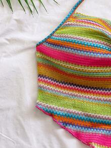 Soleia 女士度假条纹露背不对称下摆吊带衫 - 彩色 - 查看 3