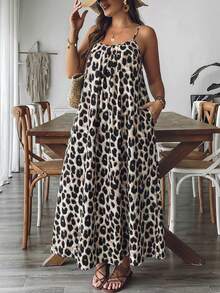 SHEIN VCAY Đầm slip dự tiệc thường ngày họa tiết da báo dành cho nữ cỡ lớn - Nhiều màu - Xem 4