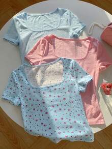 Comfortcana Bộ 3 áo thun ngắn tay cổ tròn màu nâu cà phê và trắng dành cho nữ. - Nhiều màu - Xem 3