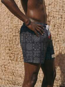 ZELFYO 男士沙滩度假休闲印花泳裤 - 灰色 - 查看 6