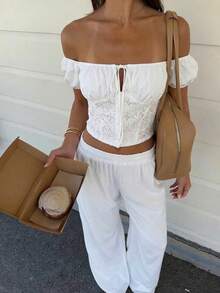 KARISMINA 女士休闲浪漫度假海滩日常白色衬衫，春夏款 - 白色 - 查看 12