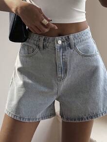 Livesso Pantalones cortos de mezclilla de algodón de unicolor casual para mujer en verano - Lavado ligero - Ver 7