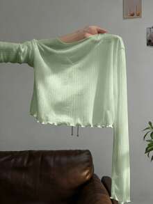 Resyla 法式无袖连衣裙罩衫，荷叶边长袖T恤罩衫，夏季轻薄针织披肩 - 薄荷綠 - 查看 2