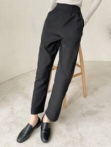 DAZY High Waist Plicated Detail Trousers - Black - View 4
