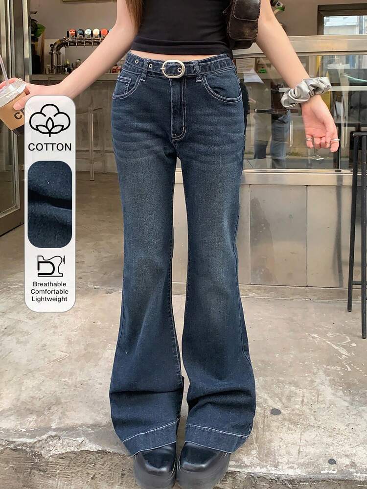 Women's Pocket Button Casual Versatile Daily Wear Flare Leg Jeans