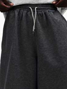 SUMWON Men's Relaxed Wide Leg Cropped Sweatpants With Drawstring Waist Casual Lounge Streetwear Pants - Dark Grey - View 5