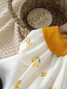 SHEIN 女婴碎花褶皱领连衣裙 - 黃色 - 查看 7