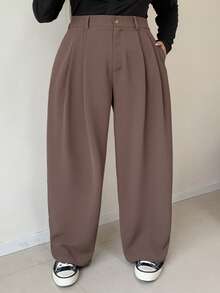 Dazy Plus Quần ống rộng ống đứng thời trang cỡ lớn dành cho phụ nữ cỡ lớn, quần giáo viên mùa thu - màu nâu - Xem 7
