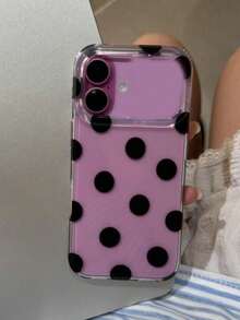 可爱简约黑色波点手机壳，兼容 12/13/14/15/16/17 Pro Max/14/15/16 Plus/17 Air/17 Pro/11，时尚撞色设计，防震黑色边框，是送给朋友或女性的理想礼物 - 透明黑波點 - 查看 5