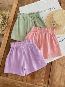 SHEIN LMoss Kids 3PCS Young Girls Shorts - Multicolor - View 2