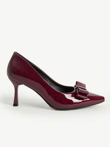 CUCCOO CHICEST 女士尖头蝴蝶结装饰日常百搭时尚高跟鞋 - 酒紅色 - 查看 4
