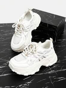 Vate Giày thể thao đế cao buộc dây dành cho nữ, kiểu dáng thường ngày, đa năng, phù hợp đi làm. - Màu be - Xem 6