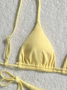 Swim Mod Women's Yellow 3D Floral Decor Casual Bikini Set,Summer Beach & Holiday Swimwear,Two Piece Bathing Suit For Vacation,Boho Western Style Bikini Sets - Yellow - View 8
