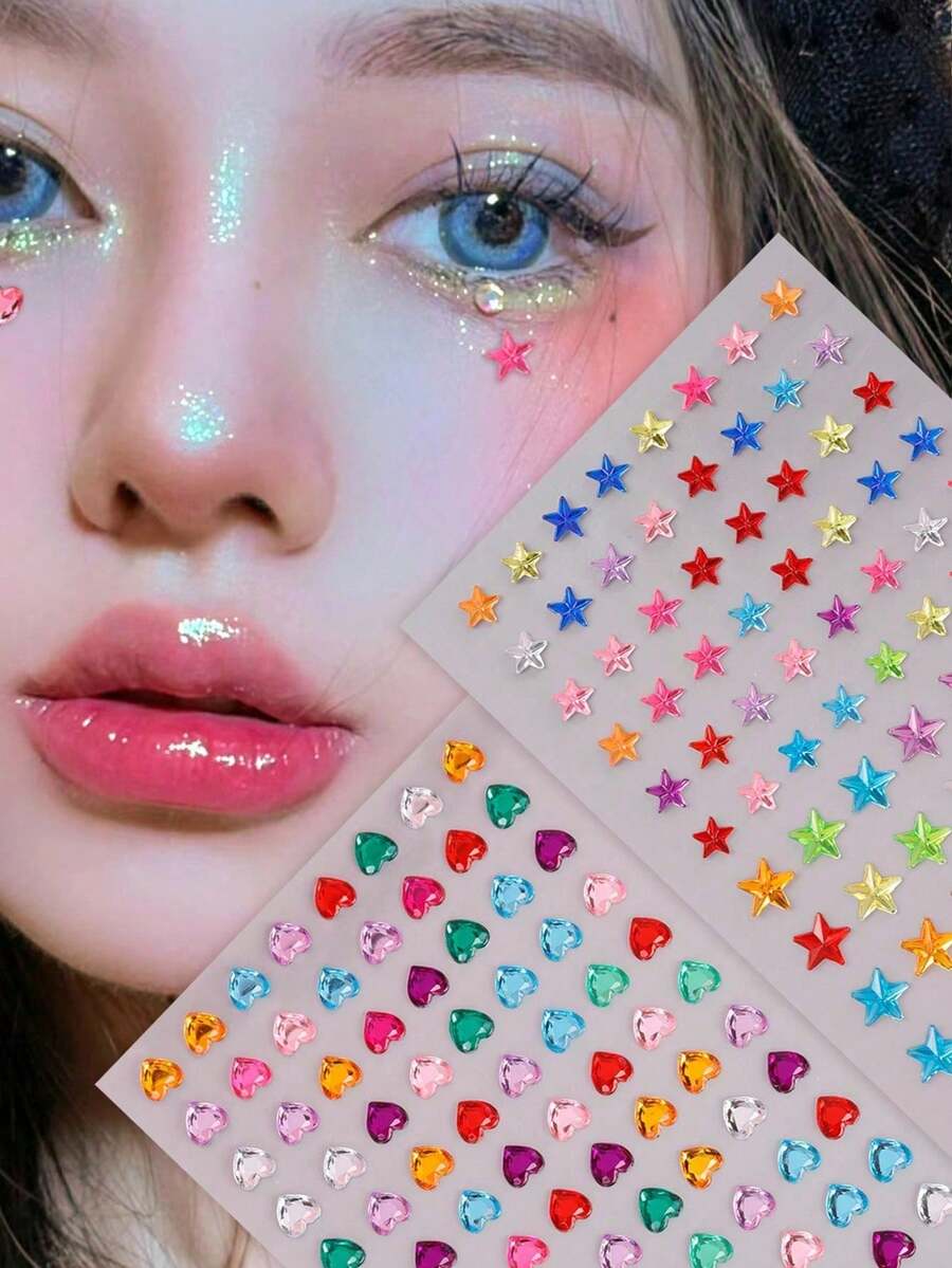 2 miếng dán mặt hình ngôi sao 3D nhiều màu sắc, kích thước khác nhau, tự dính, lấp lánh như kim cương giả, thích hợp cho lễ hội âm nhạc, cosplay Y2K, tiệc hóa trang, trang trí mắt, mặt và cơ thể, phụ kiện trang điểm tự làm, quà tặng sinh nhật, Halloween, dành cho thanh thiếu niên, người lớn, phụ nữ và nam giới. - Nhiều màu - Xem 1