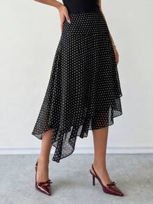 Ritzy Row Elegant och mångsidig bantningskjol med prickar för kvinnor - Svart - Visa 7