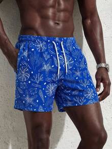 Surfspeed Pantalones cortos de playa casuales con cordón y estampado total para hombres - Azul - Ver 6