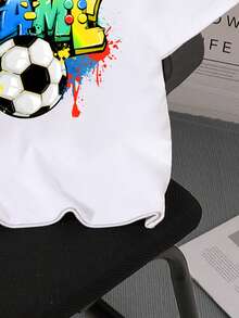 Tween Boy Casual Creative Football Graphic Ripped Design Short Sleeve T-Shirt, Sibling Matching Summer Holiday - White - View 5