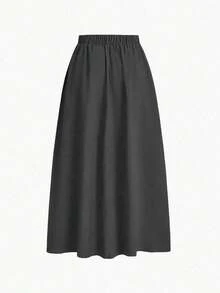 Rafferiza Petite Petite Solid Color A-Line Pocket Waist Skirt For Women Maxi Women Outfit - Grey - View 2