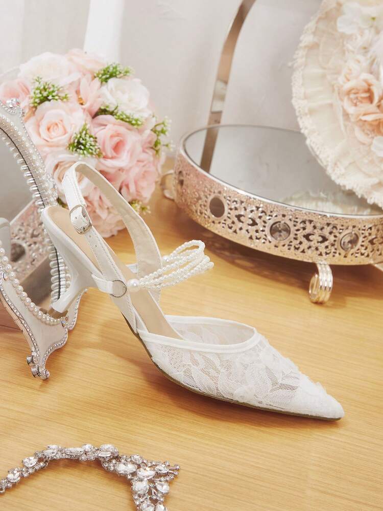 CUCCOO HITCHD Women's Pointed Toe Faux Pearl Decor Elegant High Heels Summer Shoes Wedding Shoes Bride Shoes