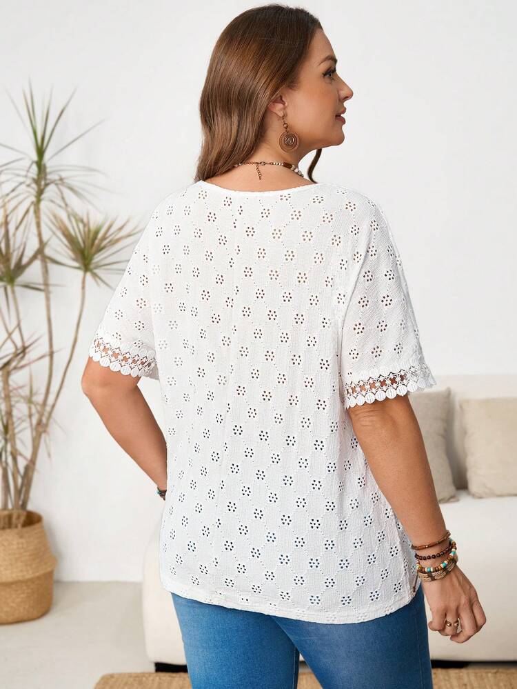 Plus Size Summer Casual Solid Color Textured T-Shirt, Summer Outfit For Women,Spring Outfit Women,Vacation Outfits Women,Summer Holiday Outfits,Casual Blouse For Women,White Top Blouse For Women Casual Elegant Blouses For Women T Shirt Latest New Arrivals Summer  Summer Tops For Women Latest Tops For Women New Arrivals Buissness Casual Women Tops Zanzea Blouses For Women Blouses For Women New T Shirt Clothes For Ladies White Blouse Blouse Elegant Short Sleeve Blouse Summer Casual Tops Ycv9w Discount Code For Woman Tops