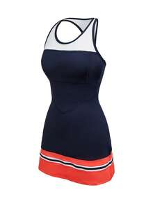 Cheerettes Vestido deportivo de mujer con espalda de tirantes de contraste y shorts - Azul - Ver 7