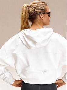 GLOWMODE Steady Strides Waist-Length Sunproof Water-Resistant Drawstring Side Pockets Relaxed Fit Zip-Up Packable Hoodie Travel Running Outdoor Workout Gym - White - View 7