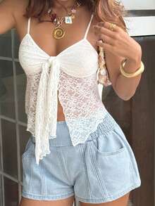 Sunnyshic 女士休闲水洗牛仔短裤，夏季 - 藍色 - 查看 3