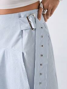 LYSMO 2026 New Arrive Minimalism Spring/Summer Women's Casual Striped Asymmetric Hem Skirt - Blue - View 7