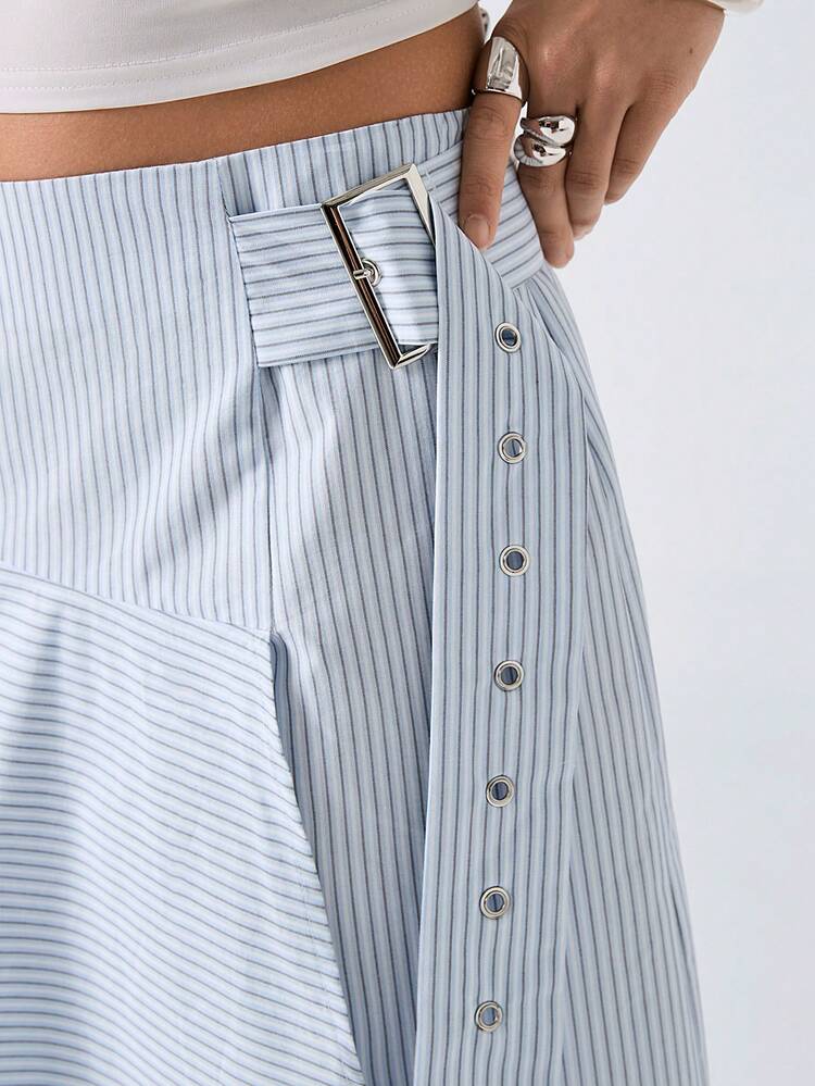 LYSMO 2026 New Arrive Minimalism Spring/Summer Women's Casual Striped Asymmetric Hem Skirt - Blue - View 7