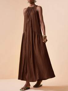 Zivah Vestido casual, de fiesta y de viaje con pliegues de unicolor para mujer - Marrón - Ver 4