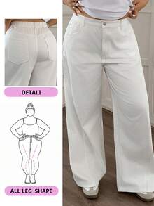 Dazy Plus 大码女式直筒长款白色牛仔裤，四季休闲 - 白色 - 查看 1