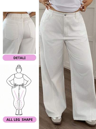 Dazy Plus Plus Size Women Straight Leg Long White Jeans, Casual All Season