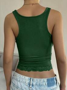 DAZY Áo hai dây ren màu xanh lá cây khoét lỗ, phong cách đường phố thường ngày, thích hợp cho lễ hội âm nhạc, đám cưới, ngày Valentine, dáng ôm. - Màu xanh lá cây đậm - Xem 3