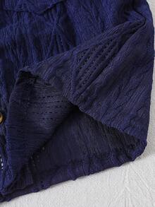SHEIN Vintaside Kids 2件套男童夏季柔软舒适面料POLO领短袖针织提花口袋衬衫+松紧腰阔腿裤休闲套装，适合春夏外出穿着 - 藏蓝色 - 查看 7