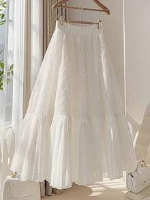 SHEIN PETITE 女士时尚优雅通勤百搭雪纺拼接A字褶裙，夏季 - 白色 - 查看 2