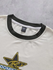 ROMWE MEN 男士休闲圆领撞色滚边短袖T恤，夏季 - 杏色 - 查看 3