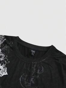 ROMWE MEN Áo thun nam tay ngắn cổ tròn in chữ và hình chữ thập, kiểu dáng thường ngày, đa năng. - màu đen - Xem 5