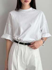 Dazy Tall Tall Women's Loose Fit Round Neck Short Sleeve Casual T-Shirt, City Style - White - View 3