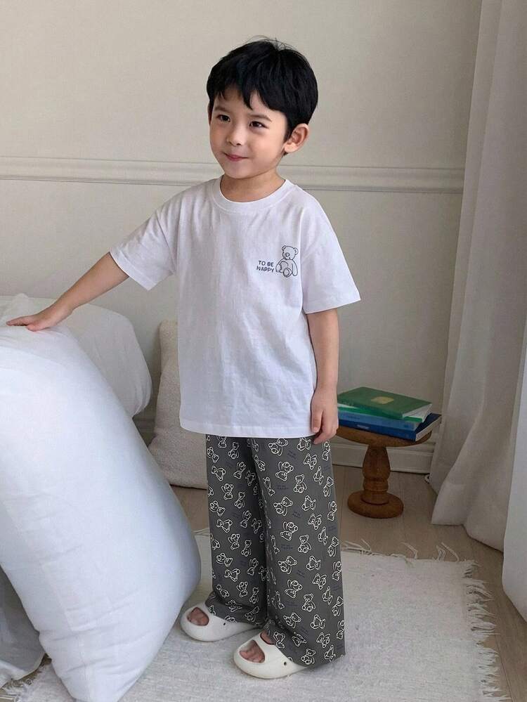Bộ quần áo mùa thu cho bé trai, áo thun và quần dài mặc nhà. - Xám - Xem 4