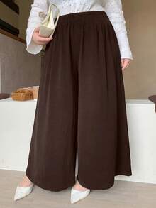 Dazy Plus Quần ống rộng/Quần culottes trơn màu cỡ lớn, tối giản và thời trang, phù hợp với quần áo mùa hè, mùa thu, quần giáo viên - Màu nâu  Mocha - Xem 3