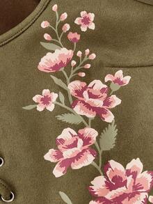 SHEIN MOD 女士印花系带方领吊带衫 - 軍綠色 - 查看 5