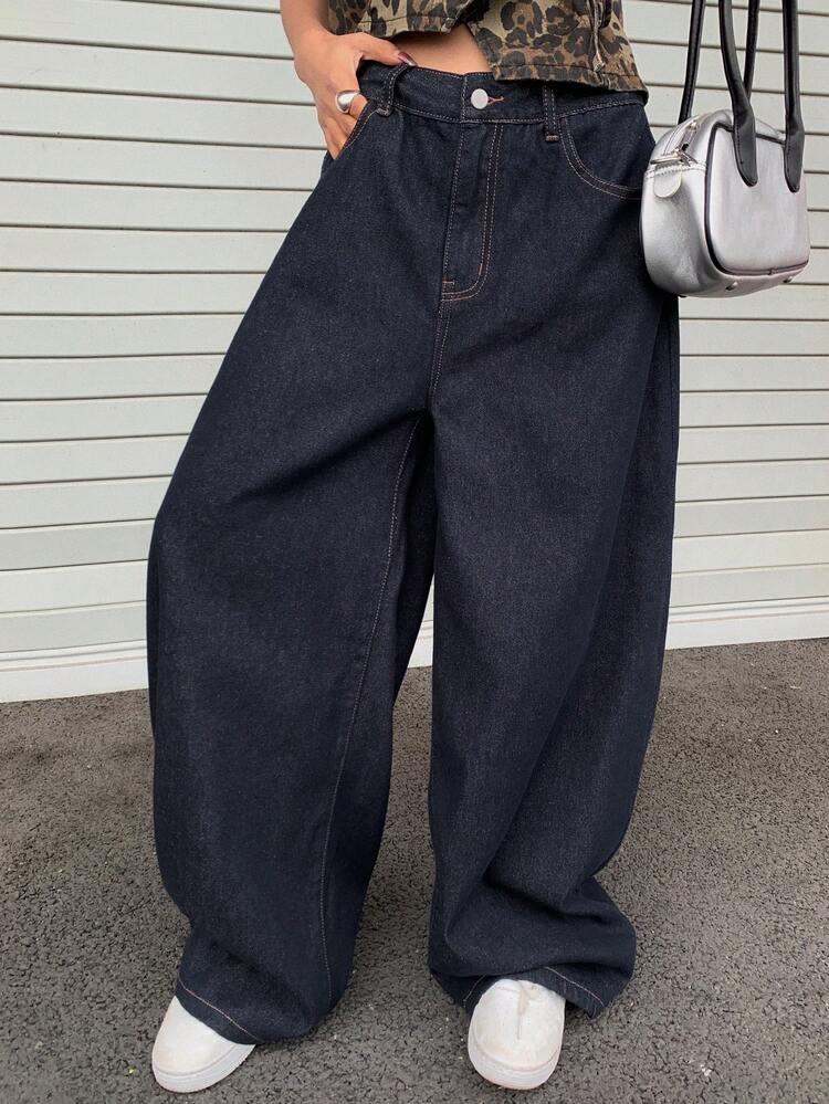 Women's Loose Fit Flared Jeans With Pockets, Casual City Style