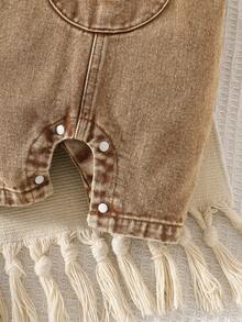 SHEIN Baby Boy Cartoon Graphic 3D Ear Design Denim Romper - Khaki - View 4