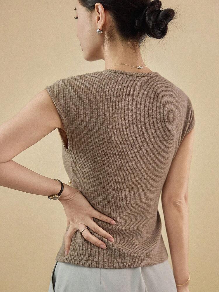 Women's Solid Color V-Neck Cap Sleeve Ruched Asymmetric Hem Casual T-Shirt Summer