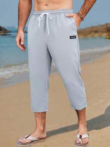 VENTUSAIL Men's Light Grey Straight Leg Capri Pants Cropped Sweatpants Men Grey Joggers Men Casual Pants Men Cropped Pants Men Gray Sweatpants Men Old Money,Daily Leisure, Weekend Trips, Outdoor Activities, Travel Expeditions, Relaxed Work Environments Or Semi-Formal Occasions, Boyfriend/Husband Gift, Anniversary /Birthday Gift Party Summer Vacation Holiday,Wedding,Spring To Summer Men Cruise Outfit Yacht Outfit Men Men Beach Outfit Set - Light Grey - View 1