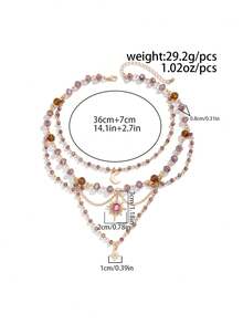 ROMWE Fairycore 1. 多层水晶串珠星月吊坠项链。 - 金黃色 - 查看 5