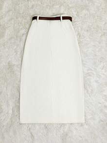 Franclia Women's Solid Color Split Design Casual Versatile Date Night Skirt White Pencil Skirt - White - View 2